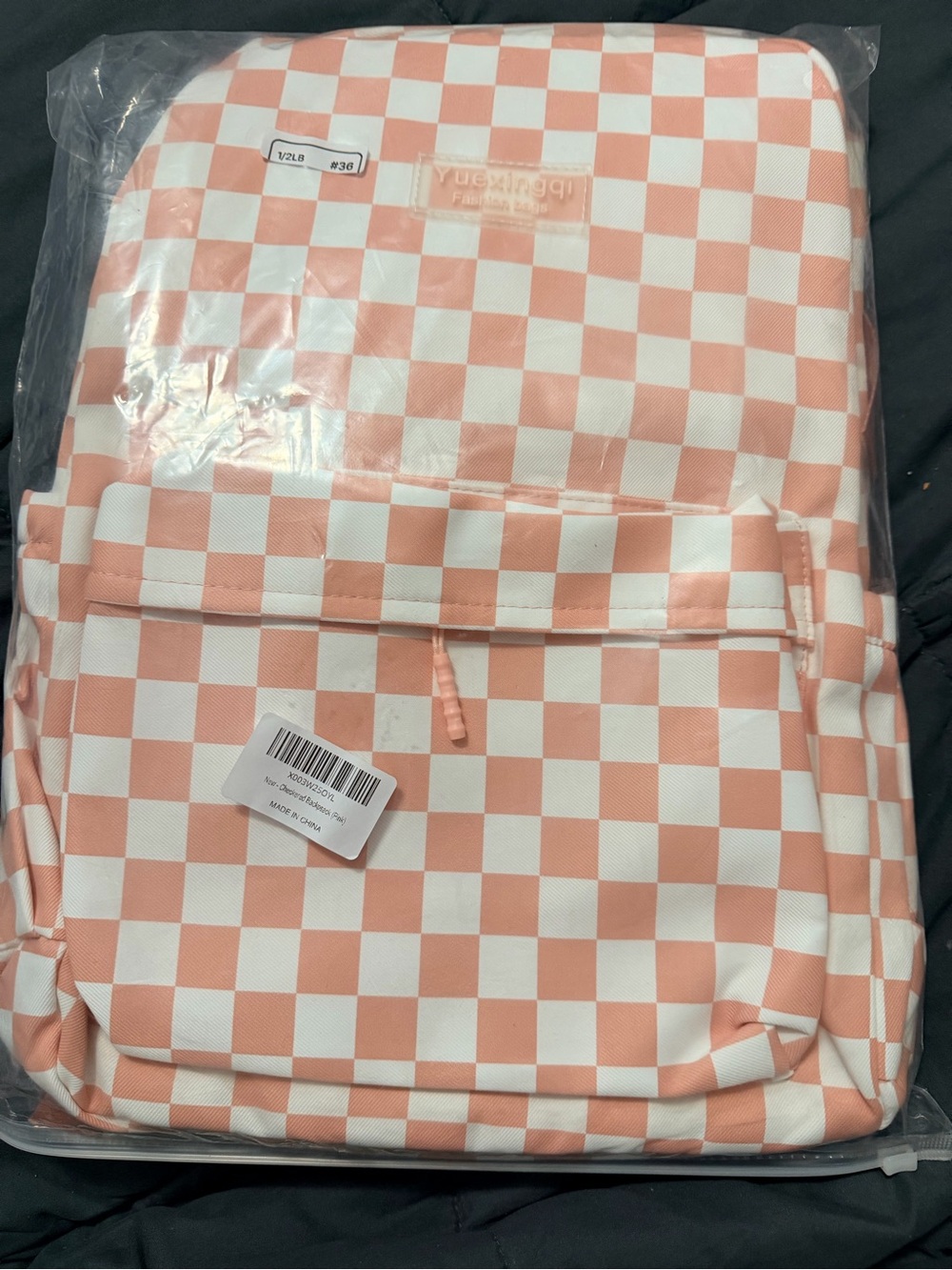 Peach & White Checkerboard Backpack